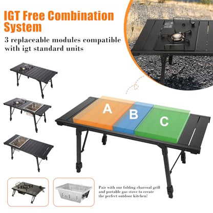 Folding Camping Table, Portable Outdoor IGT Camp Table, Foldable Picnic Table, Outdoor IGT Cook System with Carry Bag, Ultralight Aluminum, Adjustable Height, for Beach, Backyard,BBQ
