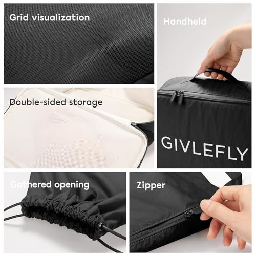 GIVLEFLY Compression Packing Cubes for Travel, 6-Piece Lightweight Luggage Organizer Bags, Space Saving Suitcase Packing Set for Women - color: Black