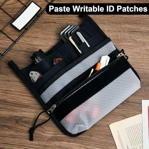 Aliceset Multi Pocket Organizer Tactical Mesh Zipper Pouch with EDC Organizer Panel MOLLE Insert Admin Pouch with ID Patch for Backpack, Bag Organization, Hook and Loop Attachment，8.7 x 8.7 Inches
