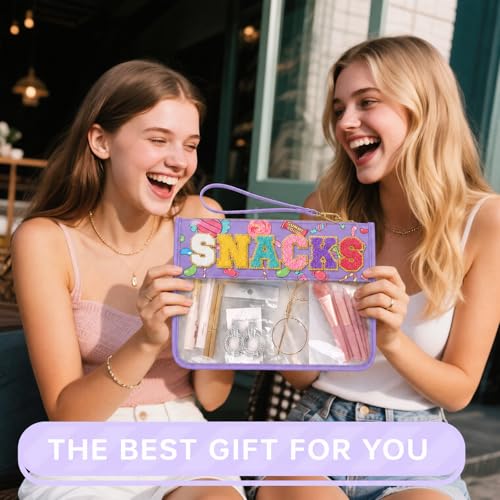 Siwara Snack Bags Clear Pouch Travel Makeup Bag Chenille Letter Bags for Zipper Pouch Clear Cosmetic Bag Clearly Tote Bag Makeup Travel Bags for Women - color: Candy-Purple