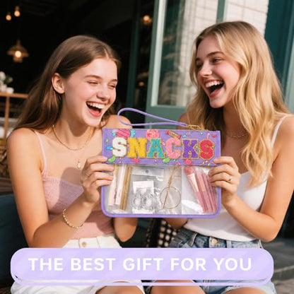 Siwara Snack Bags Clear Pouch Travel Makeup Bag Chenille Letter Bags for Zipper Pouch Clear Cosmetic Bag Clearly Tote Bag Makeup Travel Bags for Women - color: Candy-Purple