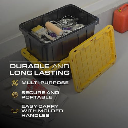 BLACK & YELLOW 17-Gallon Heavy Duty Storage Bins with Lids, Stackable Plastic Storage Bins, Dorm Room Essentials, Moving Boxes, Back to School, Classroom Organization, Home Organization, 4 Pack (12.5H x 18W x 26.9D) - size: 17 Gallons