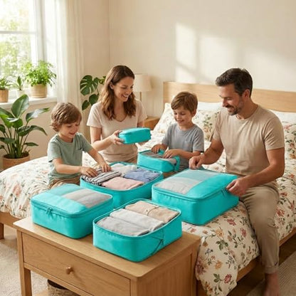4 Piece Compression Packing Cubes for 3–7 Day Travel, Space Saving Travel Organizers with Breathable Mesh, Double-Zipper Packing Cubes for Carry-On & Suitcases (Teal) - color: Teal
