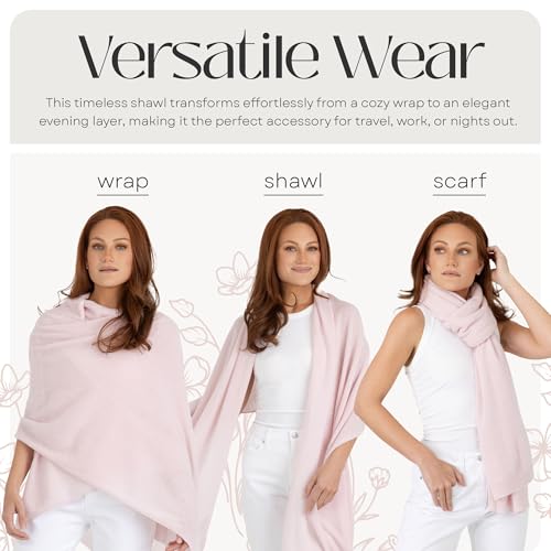 Velanio Cashmere 100% Cashmere Knitted Wrap Pashmina Shawl Extra Large Scarf Stole for Women Travel - color: Pale Pink