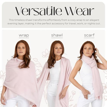 Velanio Cashmere 100% Cashmere Knitted Wrap Pashmina Shawl Extra Large Scarf Stole for Women Travel - color: Pale Pink