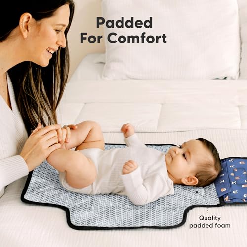 KeaBabies Portable Diaper Changing Pad, Travel, Car - Large Waterproof Baby Changing Mat, Wipeable, Padded, On The Go Travel Diaper Clutch Bag, Easy to Use Pockets for Newborn Essentials (Pets & Paws) - color: Pets & Paws