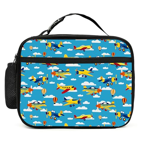 Airplane Lunch Bag Insulated Reusable Lunch Box Cooler Thermal Tote Bag For Teenage Boys Girls School Beach - color: Airplane