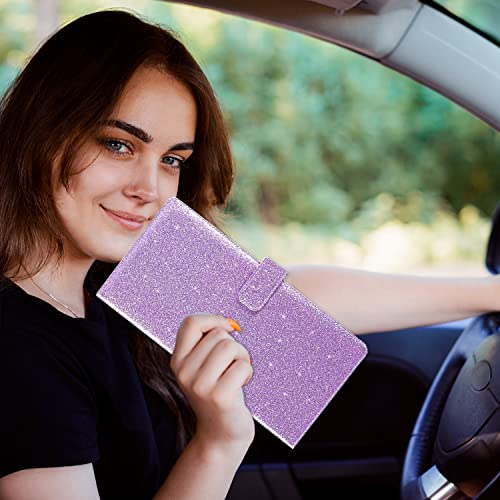 RSAquar Car Registration and Insurance Holder, Vehicle Car Glove Box Organizer, Cool Car Accessories for ID, Driver License Cards & Essential Document, Men&Women, Purple Glitter - color: Glitter Purple