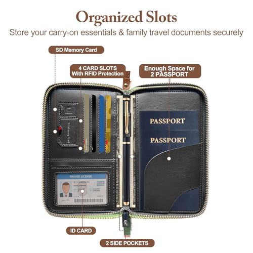 Family Passport Holder for Travel Women and Men RFID Passport Holder with Zipper Passport Case Passport cover Passport Wallet Travel Essentials and Accessories(1-2, Black) - color: Black 1