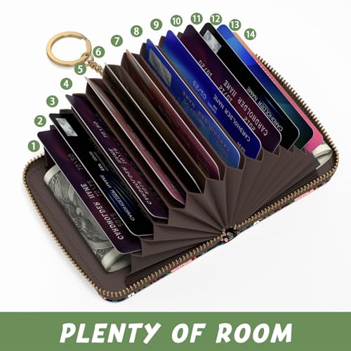 Aiawoxc Credit Card Holder, Small RFID Wallet Slim Leather Card Organizer Case with Zipper and Keychain, Cute Flowers - color: B-Cute Flowers, size: Keychain