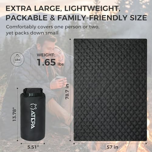 ATEPA Wearable Sleeping Bag Blanket Poncho, Recycled Water-Resistant Camping Poncho, Stadium Blanket for Outdoor Sports - color: Aero Camping Blanket Black