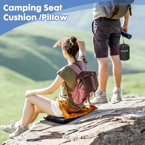 Inflatable Seat Cushion,Self-Inflating Foam Stadium Seat Cushion, Airplane Seat Cushion,Protable Seat Pad for Camping, Backpacking,Sports Events,Traveling,Bleacher (1, Black) - color: Black