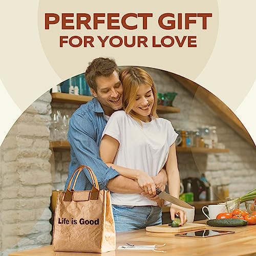 VonNova Women’s Insulated Lunch Bag with Premium 4mm Cooler Insulation, Cute Large 7L Lunch Tote for Office, Durable Small Lunch Box for Women, Stylish Lunchbox for Adults, Teens, Nurses, Teachers - color: Brown-Life is Good