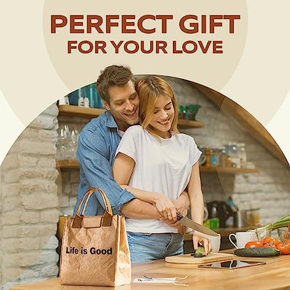 VonNova Women’s Insulated Lunch Bag with Premium 4mm Cooler Insulation, Cute Large 7L Lunch Tote for Office, Durable Small Lunch Box for Women, Stylish Lunchbox for Adults, Teens, Nurses, Teachers - color: Brown-Life is Good