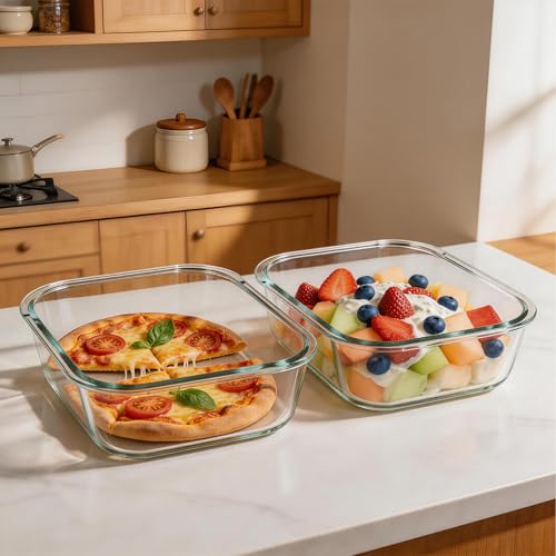 Liuruiyu 2 Pack 2260ml/76.4oz Glass Food Storage Containers with Lids, Meal Prep Containers, Airtight Bento Boxes with Leak Proof Locking for Microwave, Oven, Freezer and Dishwasher, BPA Free - color: 2 Pack-76.4oz