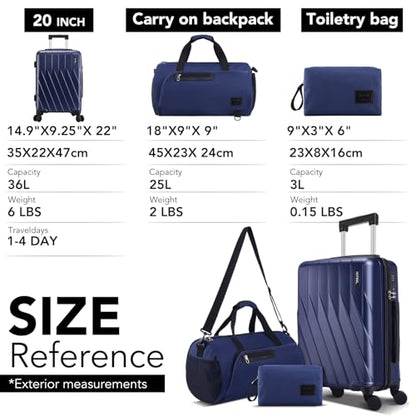 Hoteel Luggage Sets 3 Piece, 4-Year Warranty, Durable Suitcase Set with Spinner Wheels, 100% PC Hard Shell Lightweight Luggage with TSA Lock, Large Checked Travel Suitcases, Dark Blue(20IN/DB/TB) - color: Dark Blue, size: 20/TB/（LB/DB）