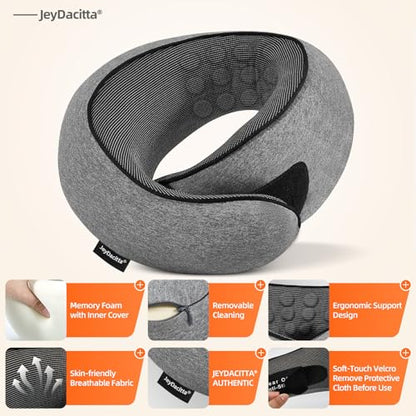 Premium Travel Pillow, Upgraded Memory Foam Neck Pillow, 360° Ergonomic Design Airplane Pillow Travel Pillows for Airplanes, Cars, Offices, Home Use, Large (Dark Gray)