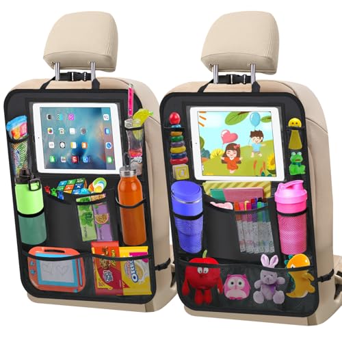 XBRN 2 Pack Car Backseat Organizer, Car Seat Organizer Kick Mats Back Seat Protector with 11" Tablet Holder, Car Storage Organizer for Kids,10 Storage Pockets Travel Accessories