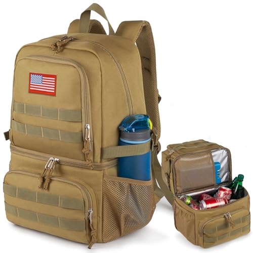 Tactical Double Deck Cooler Backpack for Men,Large Lunch Backpack with 2 Compartment,Soft Cooler Bag - color: Brown, size: Large