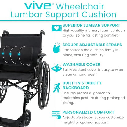 Vive Wheelchair Lumbar Support Cushion for Sling Back Wheel Chairs - Chair Pad for Back Pressure Relief - Memory Foam Backrest - Fits Most Wheelchairs & Transport Chairs - Improves Posture - size: 22"x19"x3"