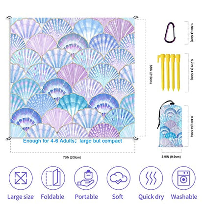Sandproof Waterproof Beach Mat, 79" x 83", Ocean Blue, 100% Polyester, Fits 4-6 Persons, Portable Camping Blanket for Travel, Camping, Hiking, Picnic - color: Purple Shell
