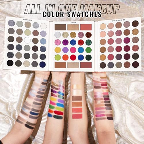 UCANBE Eyeshadow Palette with 15 Brushes Makeup Sets, Pigmented Eye Makeup Pallet Holiday Gift Set, Matte Smokey Rosy Neutral Glitter Eye Shadow Powder & Contour Highlight Blush All-in-One Make Up Kit - color: Palette C + Coffee-Brown Brush