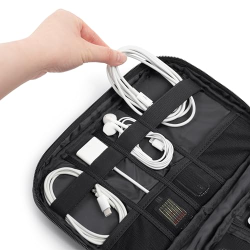 PAVILIA Travel Cord Organizer, Electronic Organizer Travel Case, Tech Case Cable Storage, Small Charger Cord Bag Pouch, Accessories Tech Gifts for Men Women, Black - color: Black
