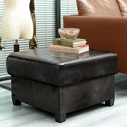 GLAXYFUR Folding Storage Bench, Cube PU Leather Footstool with Legs, Coffee Table, Ottoman with Storage for Living Room, 23.6 x 23.6 x15 Inches, Black - color: 23.6" Black
