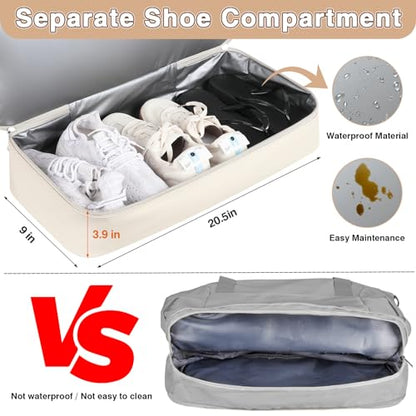ITIEZY Weekender Overnight Bag for Women - Large Travel Duffel Bag with Shoe Compartment, Gym Duffel Bag Hospital Bag Carry On Tote Bags for Airplanes with Crossbody Bag Toiletry Bag 3Pcs Set - color: 9-White