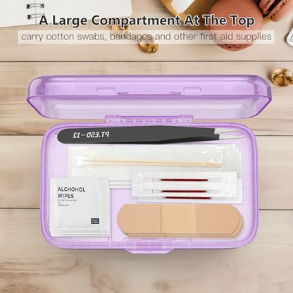 FYY Weekly Pill Organizer with Labels,8 Compartments Travel Daily Pill Case Airtight Moistureproof Large Pill Box to Hold Vitamins, Fish Oil, Supplements,Cotton Swab and Bandages-Purple - color: Purple