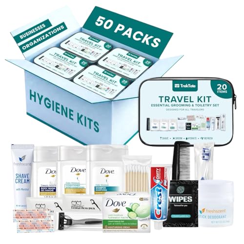 20 Piece Hygiene Kit Bulk, Travel Size Toiletries Set, Care Package Supplies, Mini Deodorant Shampoo Body Wash Toothbrush Toothpaste Razor Kit, TSA Approved, Clear Bag - size: 50 Pack