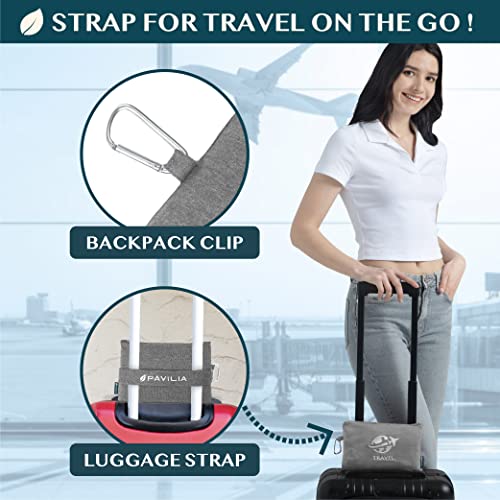 PAVILIA Soft Travel Blanket, Compact Airplane Blanket in Bag, Portable Blanket Pillow Set, Lightweight and Packable Plane Flight Car Trips Travel Home Office Gift Accessories, Gray, 65x40 inches - color: Gray