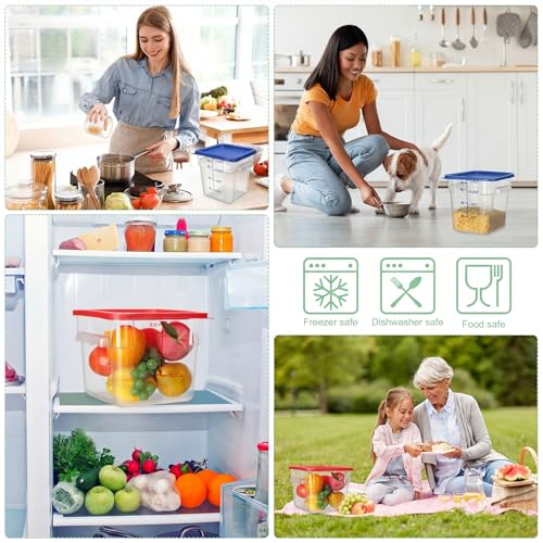 Lallisa 4 Pcs 8qt & 4qt Clear Food Storage Containers with Lids Handles and Scales, Stackable Plastic Square Food Storage Containers for Dough Proofing Baking Kitchen Restaurant(Red, Blue) - color: Red, Blue