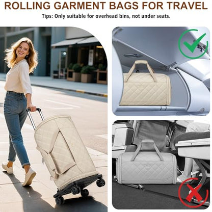 Rolling Garment Bags for Travel - Carry on Convertible Garment Duffle Bags with Wheels for Men Women, 4 in 1 Large Travel Duffel Bags with Shoes Compartment Hanging Suit Dress Weekender Bag 4pcs Set - color: Khaki