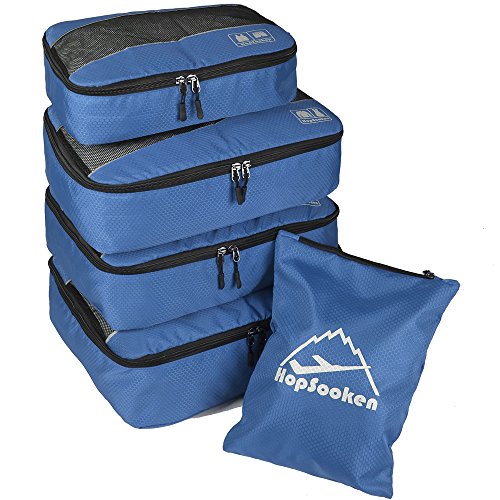5 Set Packing Cubes for Travel Large Suitcase Luggage Organizer Bags Travel Accessories Vacation 4 Cubes 1 Laundry Pouch Bag - color: Darkblue