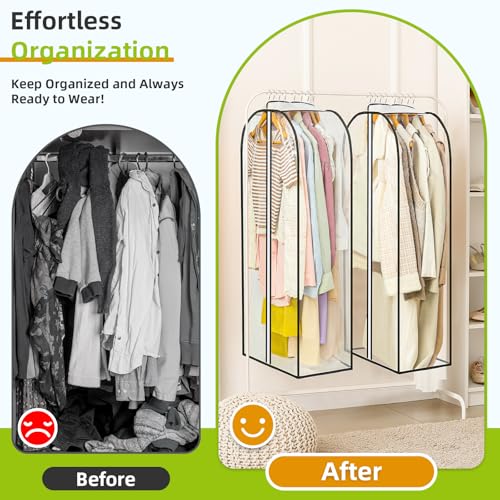 LANDNEOO 6 Pack Clear Garment Bags for Hanging Clothes with Zippers on Double Sides - 10'' Clothes Storage for Coat, Dress, and Fur in Closet - 40'' Long Suit Bags - size: 40 inch