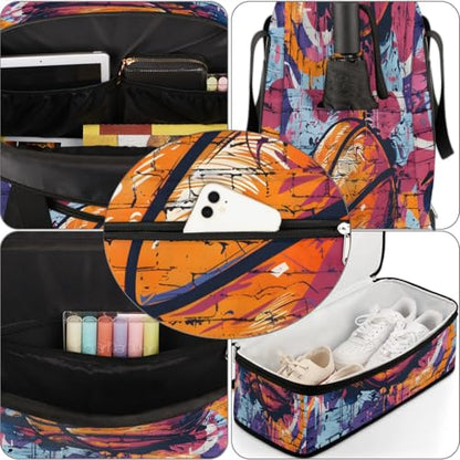 Travel Duffel Bag Basketball Graffiti Weekender Bag with Shoe Compartment Foldable Overnight Bags for Travel Sports Lightweight Gym Bags for Men Women - color: Basketball Graffiti
