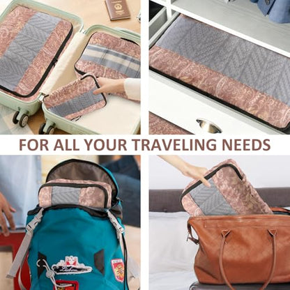 U+U 5 Set Packing Cubes for Travel Essentials Ultralight Luggage Packing Organizers with Laundry Bag and Shoe Bag for Vacation, Business Trip and Camping (Paisley Pattern) - color: Paisley Pattern