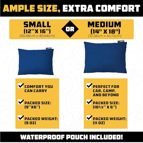Wise Owl Outfitters Camping Pillow – Memory Foam Travel Pillow for Airplane Sleeping, Hiking, Backpacking & Outdoor Use - Small & Portable for Adults, Car, Camp & Tent - color: Blue, size: Medium