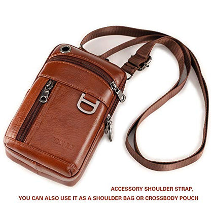 Leather Cell Phone Wallet Shoulder Holster,Hip Bum Pack Pouch Belt Pouch Bolso para Hombre Crossbody Bag for Men with Card Slots Compatible with iPhone (Brown) - color: Brown