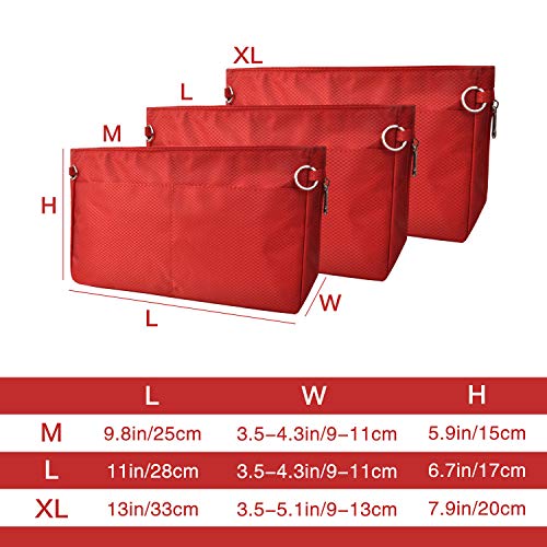 Vercord Expandable Nylon Handbag Purse Organizer Insert Liner Shaper Bag in Bag Red Large - color: Red, size: Large