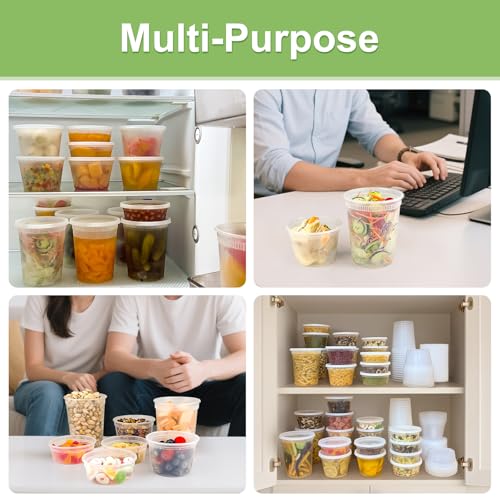 Dipoo 60 Sets (120-Piece) Deli Containers with Lids 16 oz, Leak-Proof & BPA Free Airtight Takeout Plastic Food Storage Containers for Soup, Freezer/Microwave/Dishwasher Safe - size: 16 oz - 60 Sets