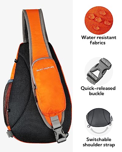 WATERFLY Crossbody Sling Bag Small Water Resistant Backpack Lightweight Shoulder Chest Daypack for Men Women Hiking Travel - color: Orange