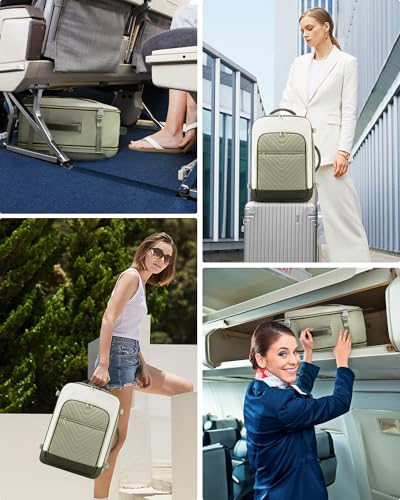 LOVEVOOK Large Travel Backpack for Women, TSA Carry on Backpack for Airplanes, 50L Personal Item Travel Bag for Women fits 17" Laptop,Waterproof Carry on Bag Airplane Approved with 3 Packing Cubes - color: Bean Green - Light Yellow - Dark Olive Green, siz