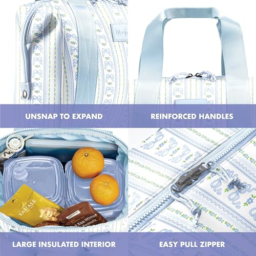 Fit & Fresh Remi Lunch Bag for Women Work – Neoprene Lunch Tote with Containers & Ice Pack, Reusable Meal Prep Lunch Box, Large Capacity, Machine Washable, Blue Wallpaper Bows - color: Blue Wallpaper Bows
