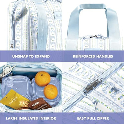 Fit & Fresh Remi Lunch Bag for Women Work – Neoprene Lunch Tote with Containers & Ice Pack, Reusable Meal Prep Lunch Box, Large Capacity, Machine Washable, Blue Wallpaper Bows - color: Blue Wallpaper Bows