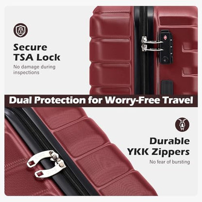 Coolife Medium Checked Luggage with Spinner Wheels, Hardside Suitcase TSA Lock Lightweight Travel Luggage 24-inch,Wine Red - color: wine red, size: Medium(24in)