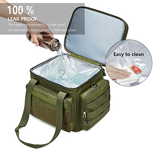 Gafetrey Tactical Lunch Box for Men, Insulated Lunch Bag Adult, Thermal Lunchbox Leakproof Waterproof Cooler Bag, Dual Compartment Lunch tote, Large Lunch Pail for Work Office Travel(Green) 15L - color: C-Green, size: 15L