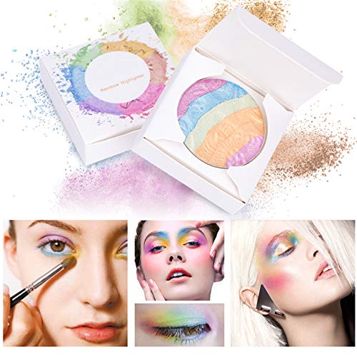 FantasyDay Pro 6 Colors 3D Baked Rainbow Highlighter Eyeshadow Makeup Palette Xmas Cosmetic Blusher Shimmer Powder Contouring Kit Unicorn Blush - color: Pink
