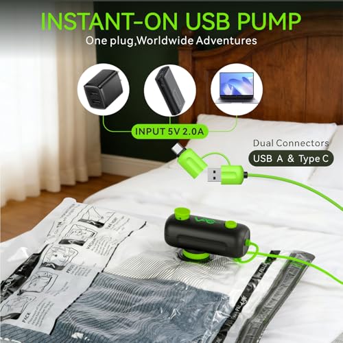 Vacuum Bags for Travel - USB Electric Pump, 6 Pack Carry-on Size Vacuum Seal Bags for Clothing - Space Saver Vacuum Storage Bags for Luggage, Travel Essentials. - style: 6 bags + USB pump